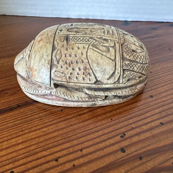 Vintage Egyptian Hand Carved Stone Scarab Beetle Hieroglyphics Paper Weight - Picture 5 of 11